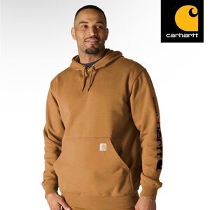 Carhartt Men's Tan Hoodie with Black Sleeve Logo